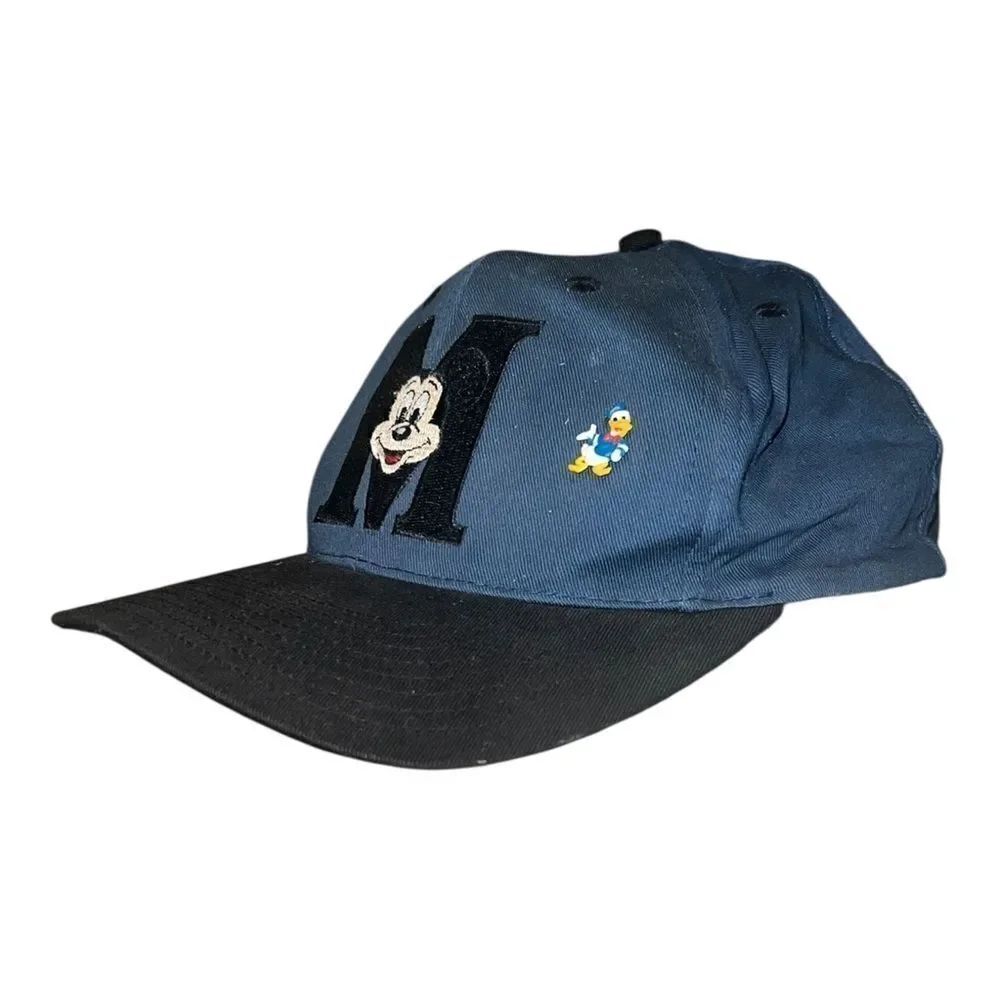 Disney Goofy Hat Co Vintage Mickey Mouse Snapback Hat Blue & Donald Duck Pin EUC